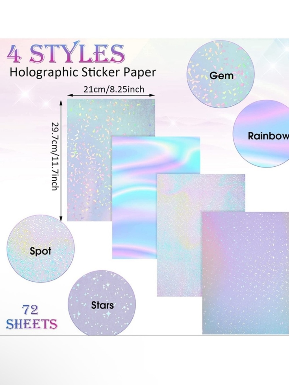 Holographic Sticker Paper -72 sheets